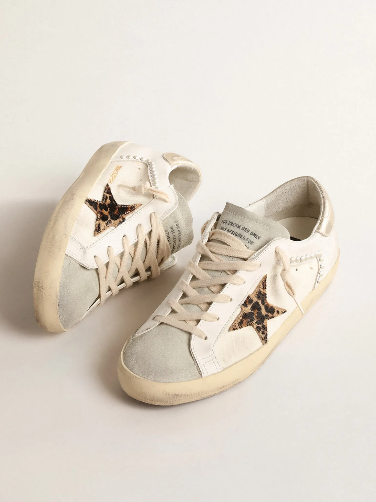 Outlet Super-Star LTD de lona e couro com estrela de cavalinho leopardo MULHER Super-Star