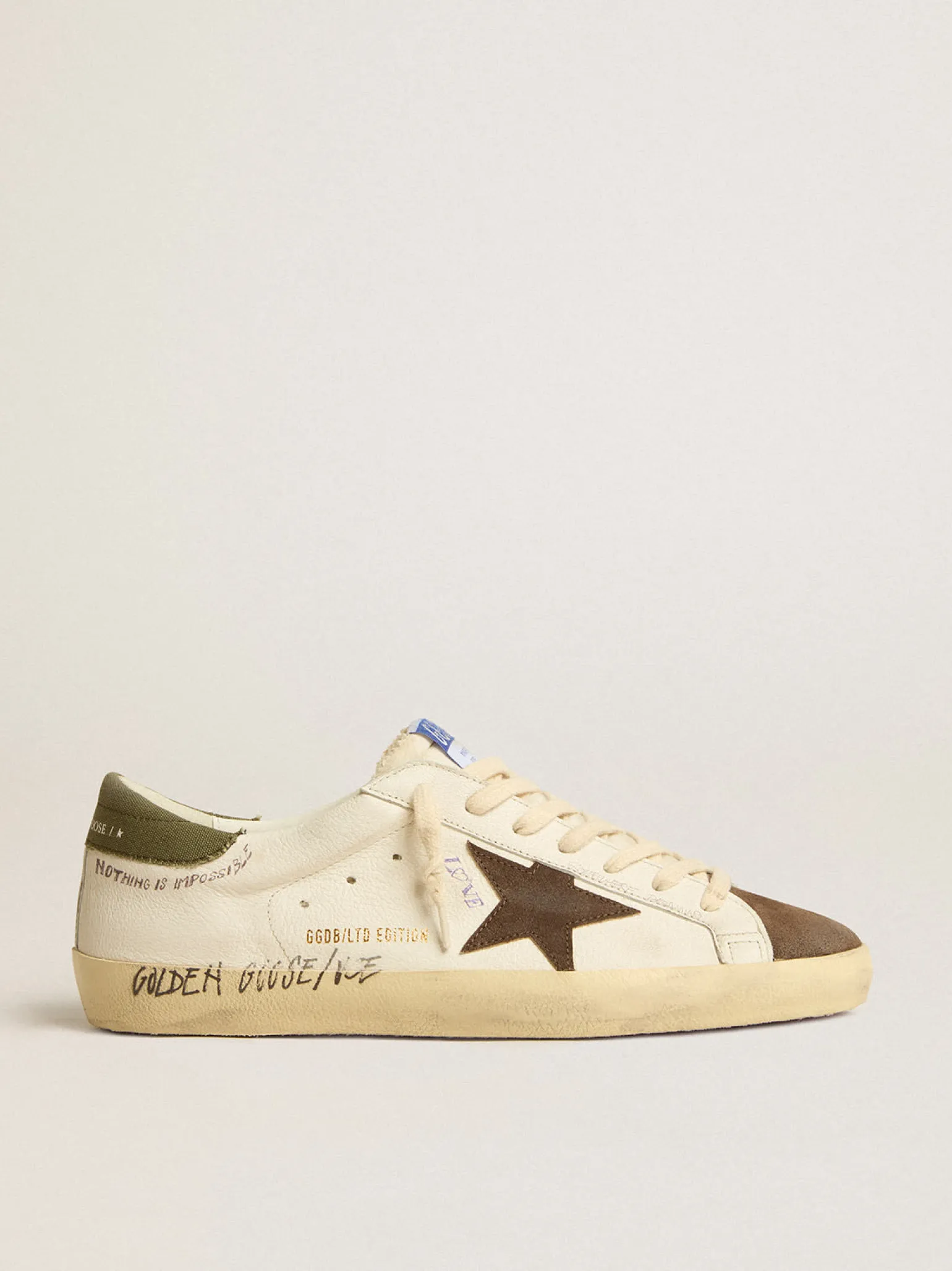 Outlet Super-Star LTD de napa com estrela de suede marrom e talão verde Super-Star