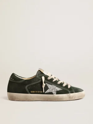 Clearance Super-Star LTD de suede verde com estrela de glitter prateado MULHER Super-Star