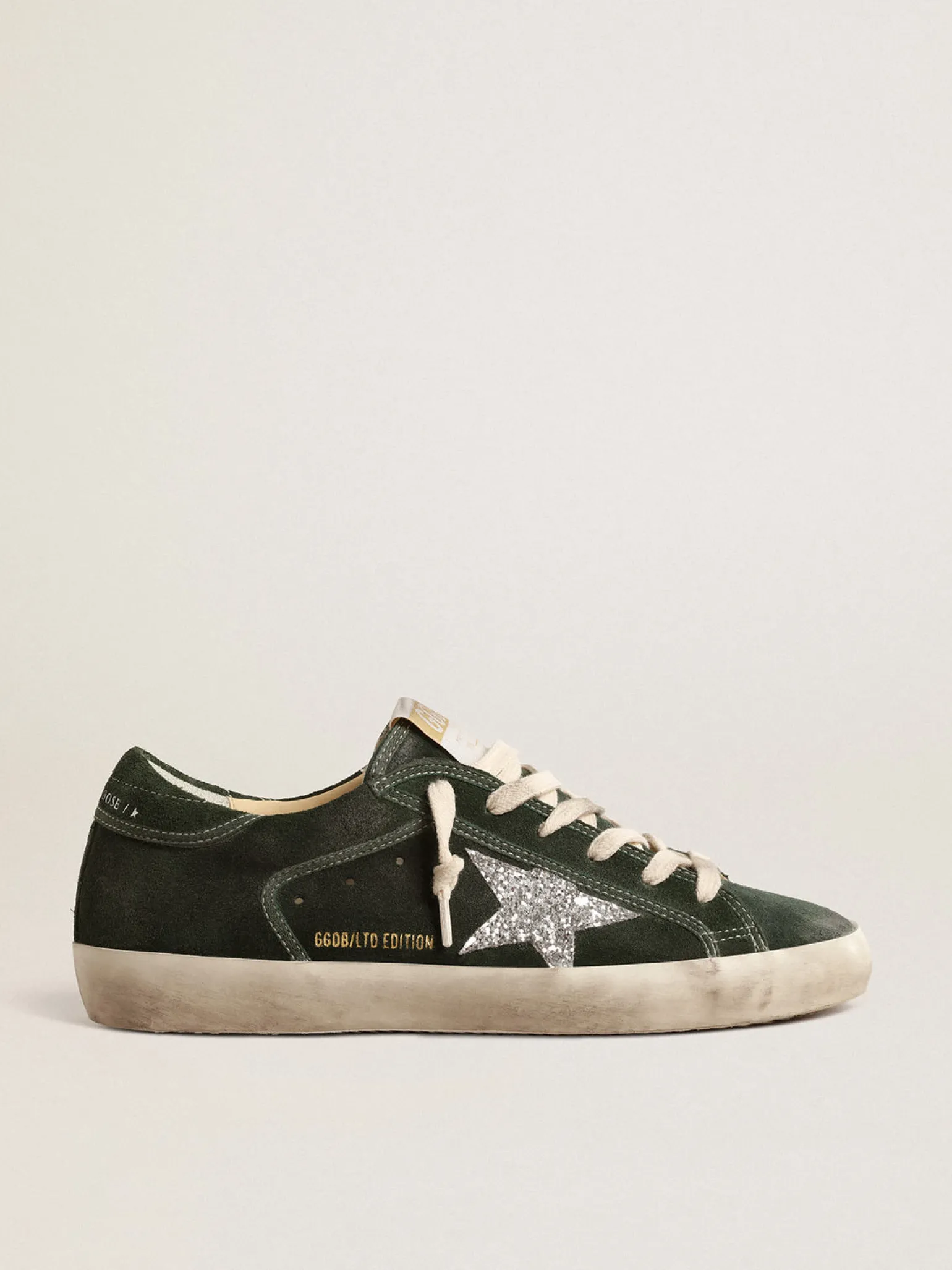 Clearance Super-Star LTD de suede verde com estrela de glitter prateado MULHER Super-Star