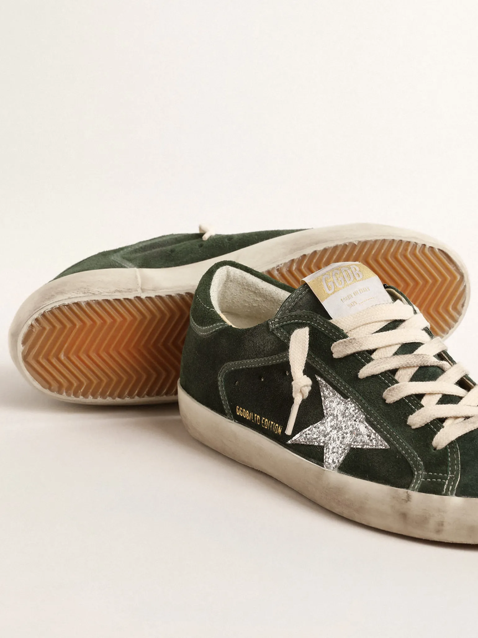 Clearance Super-Star LTD de suede verde com estrela de glitter prateado MULHER Super-Star