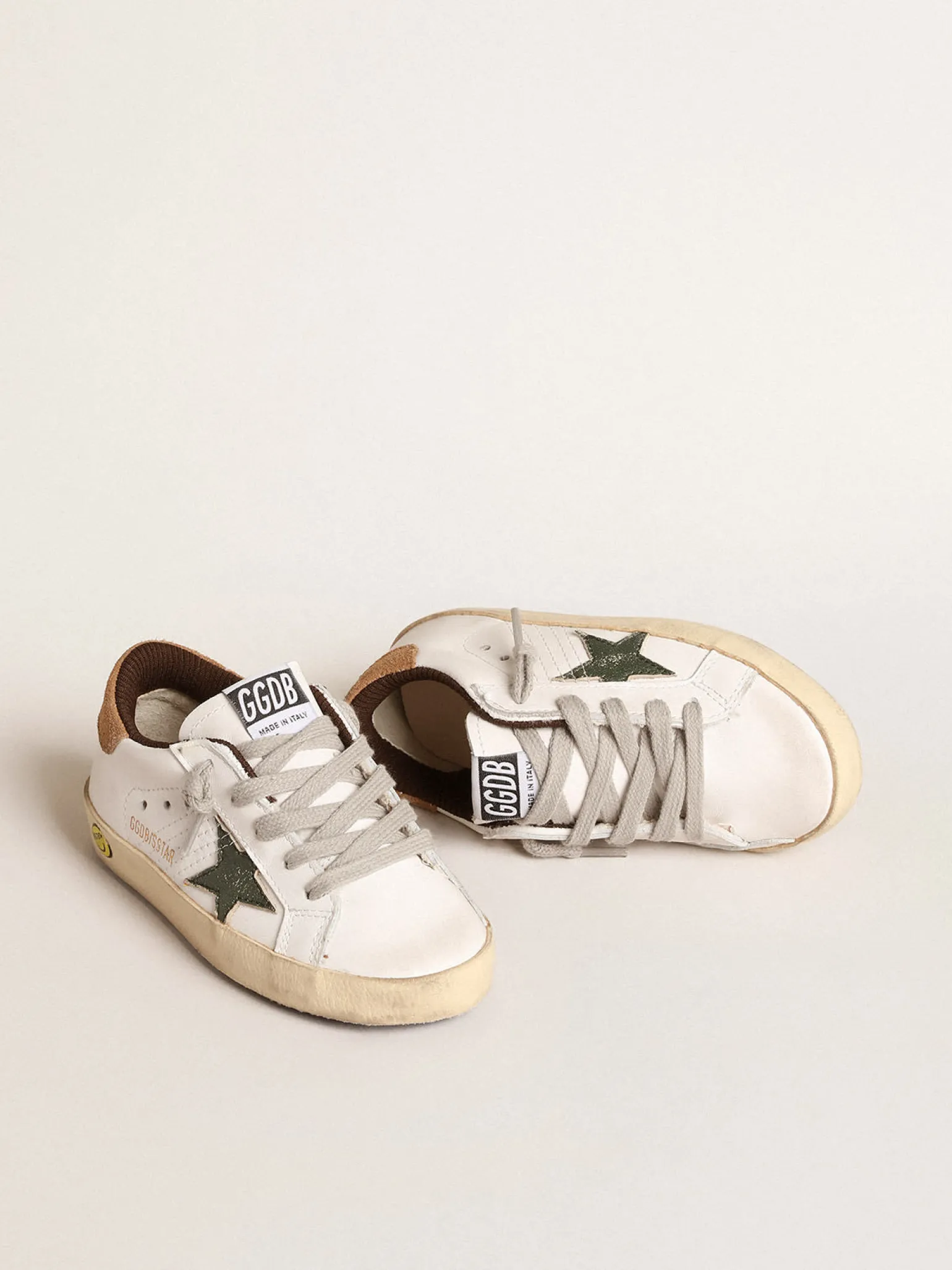 Clearance Super-Star Young com estrela de napa verde e talão de suede marrom Meninos (4-10 anos)
