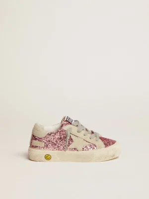 Best Sale Tênis May de glitter rosa com estrela e talão de suede cinza gelo Meninas (4-10 anos)