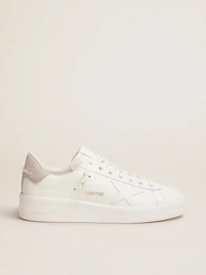 Flash Sale Tênis Purestar de couro branco e talão com glitter champanhe MULHER Purestar