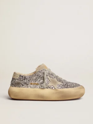 Outlet Tênis Space-Star de glitter prateado e forro de shearling MULHER Space-Star