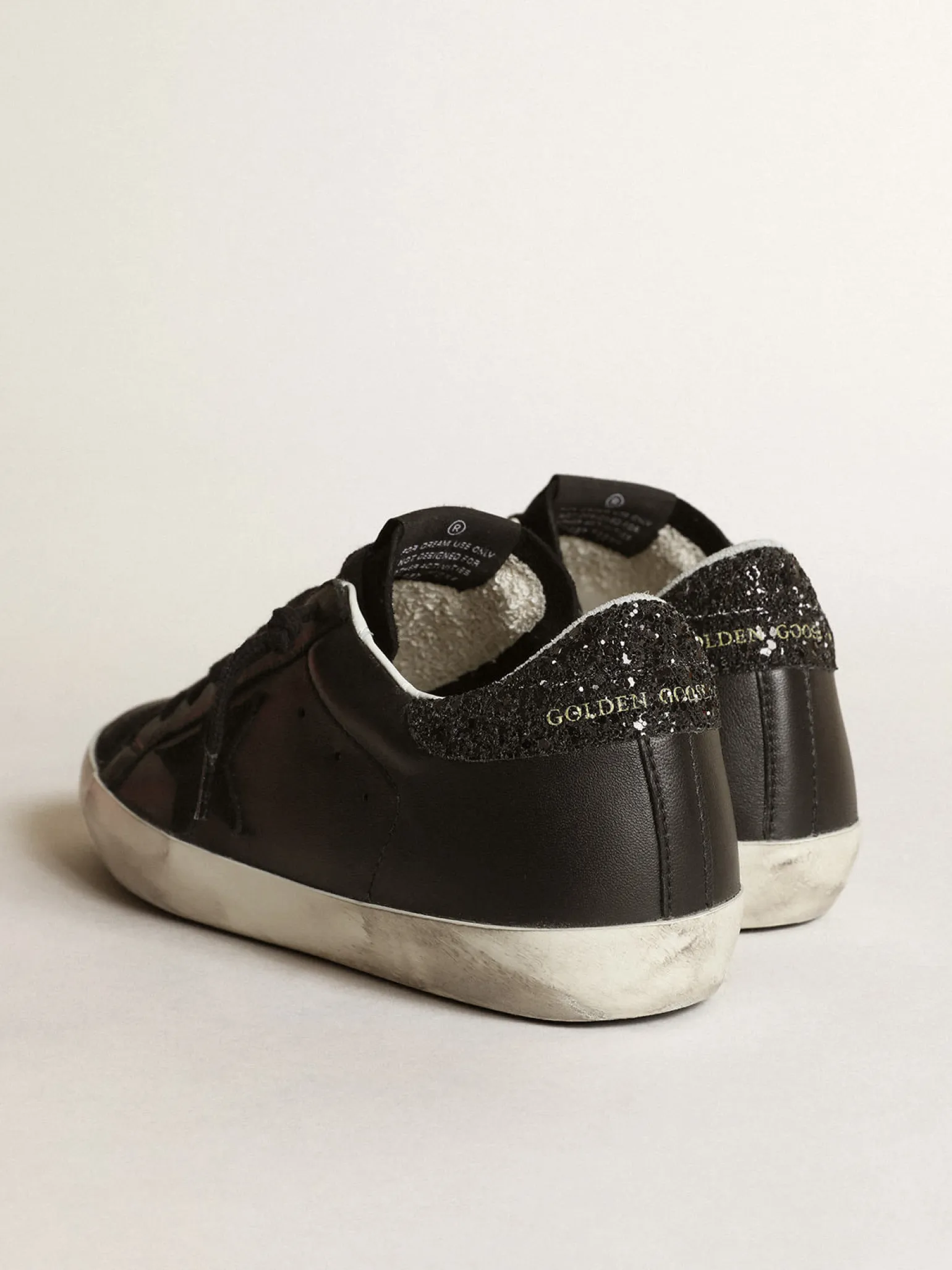 Online Tênis Super-Star de napa preta com estrela de suede preto e talão de glitter preto MULHER Super-Star