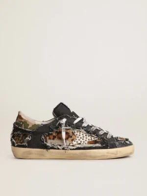 Best Tênis Super-Star feminino LAB de jeans e couro cavalinho com estampa de leopardo MULHER Super-Star