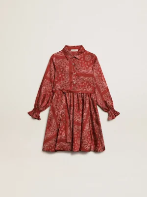 Sale Vestido chemise infantil feminino bordô com estampa caxemira Roupas de cima (4-12 years)