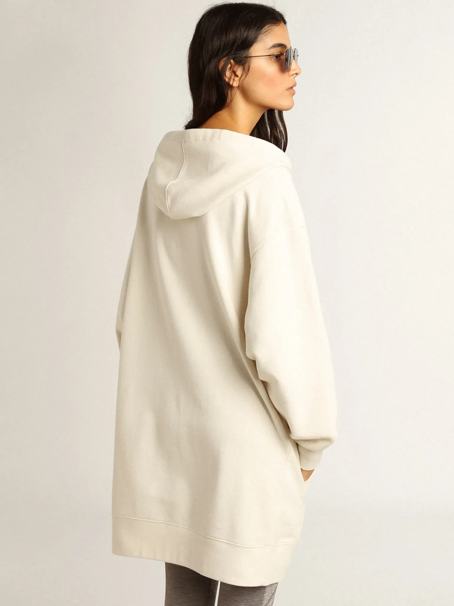 Fashion Vestido de moletom branco com capuz e patch Golden MULHER Vestidos e macacões