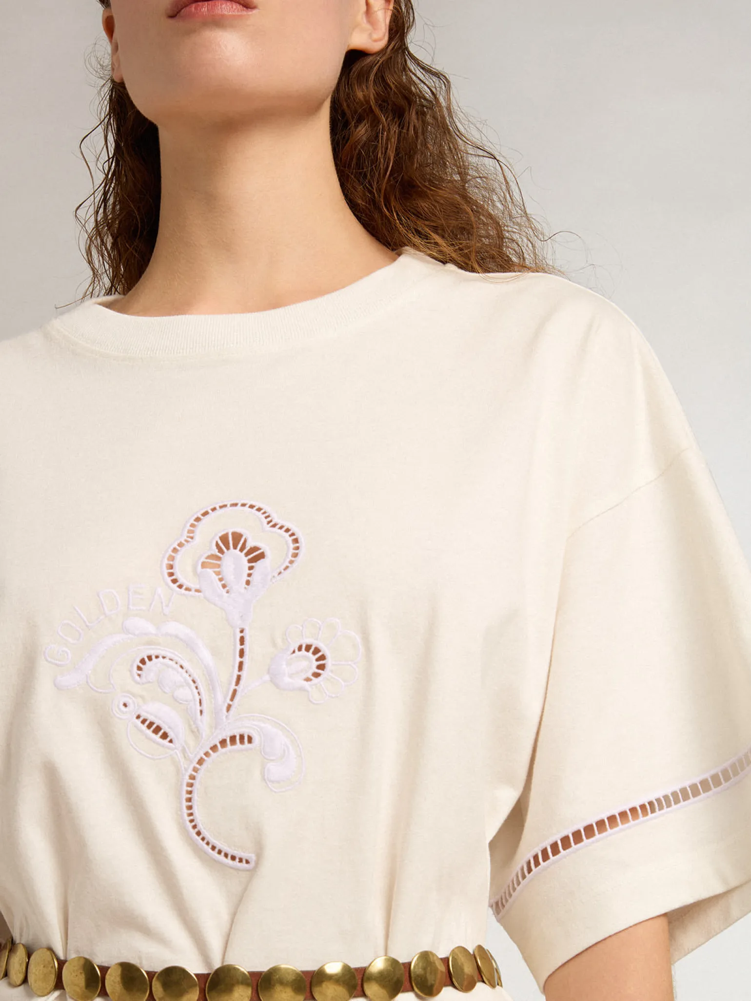 Shop Vestido t-shirt de algodão branco com cinto MULHER Beachwear | Vestidos e macacões