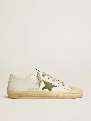 Cheap V-Star de couro branco com estrela de lona verde V-Star
