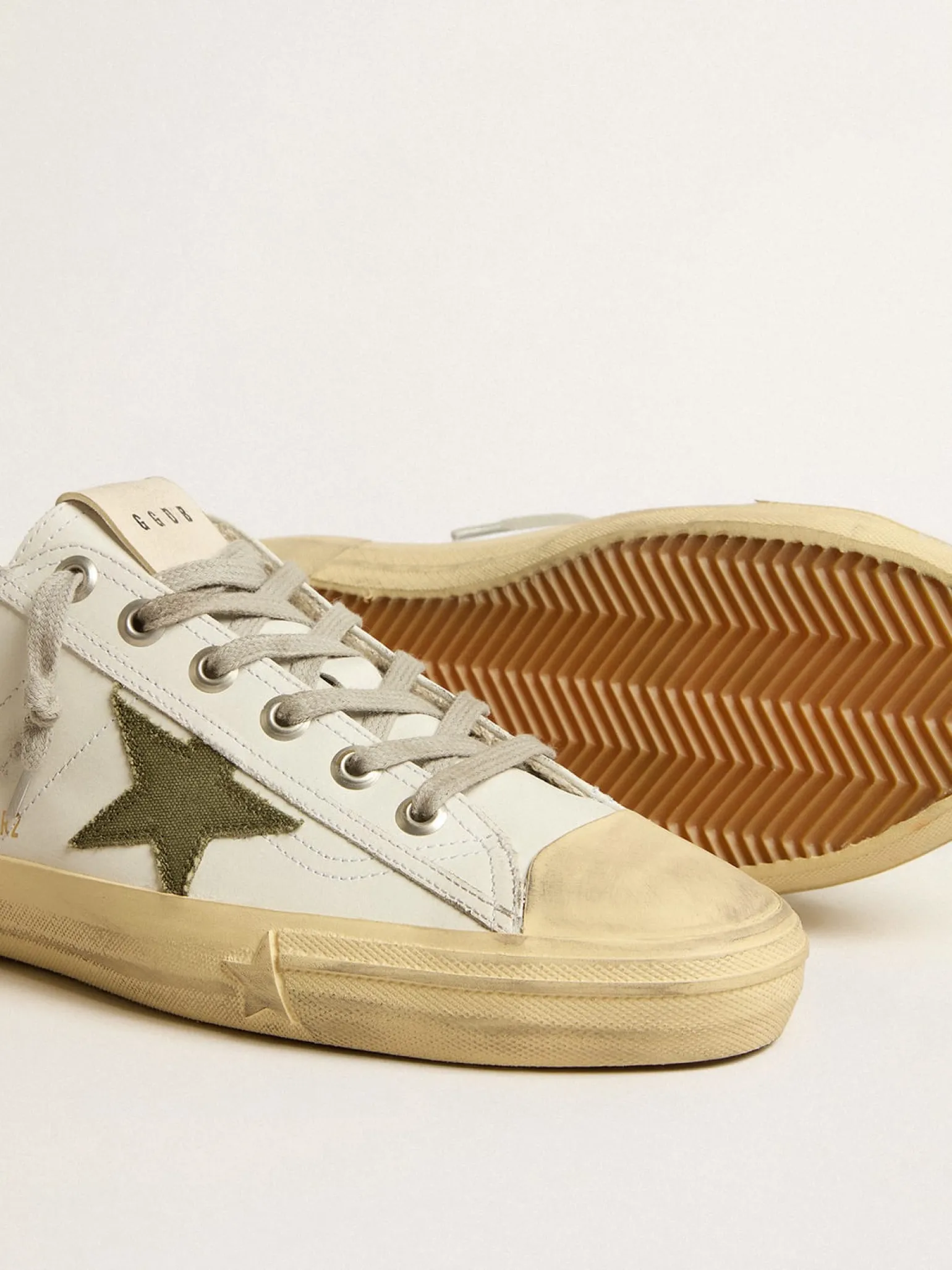 Cheap V-Star de couro branco com estrela de lona verde V-Star