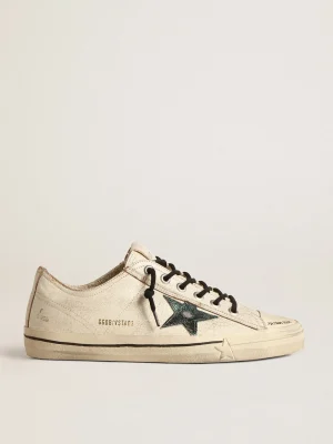 Best Sale V-Star de couro brilhante com estrela de couro metálico craquelado verde V-Star