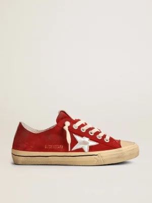 Cheap V-Star LTD feminino de suede vermelho escuro com estrela prateada MULHER V-Star