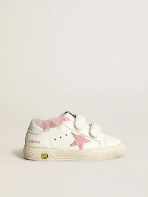 New Young May School de napa branca com estrela e forro de shearling rosa Meninas (4-10 anos)